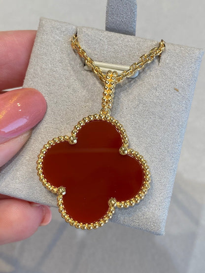 [LumiVibe]CLOVER 25MM NECKLACE GOLD CARNELIAN
