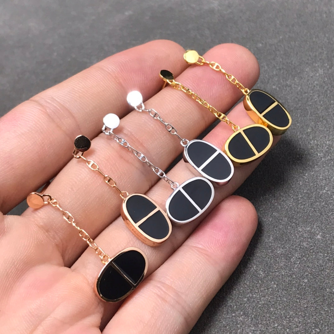 [LumiVibe]CHAINE VERSO BLACK CERAMIC SILVER EARRINGS