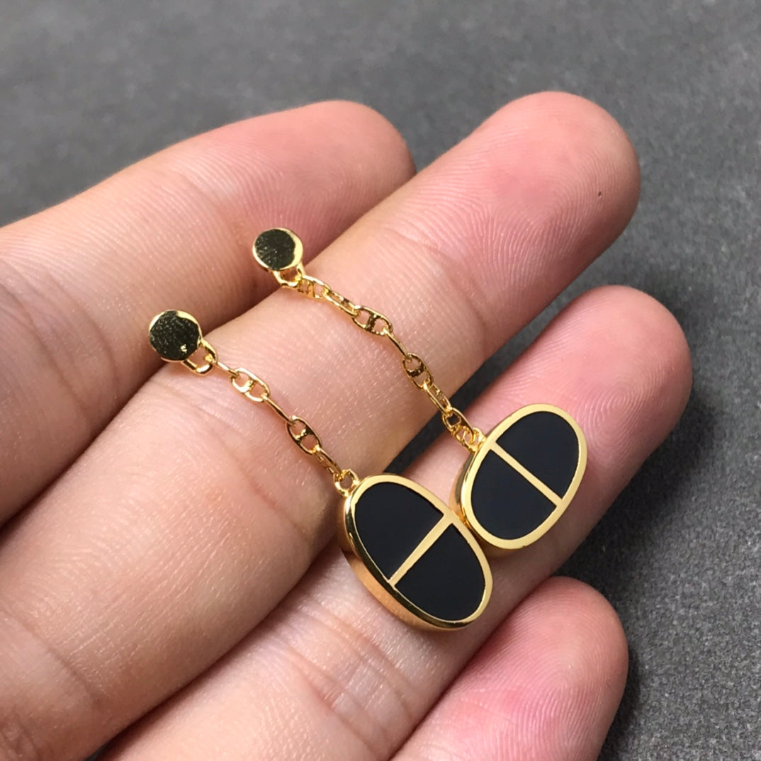 [LumiVibe]CHAINE VERSO BLACK CERAMIC SILVER EARRINGS
