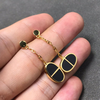 [LumiVibe]CHAINE VERSO BLACK CERAMIC SILVER EARRINGS