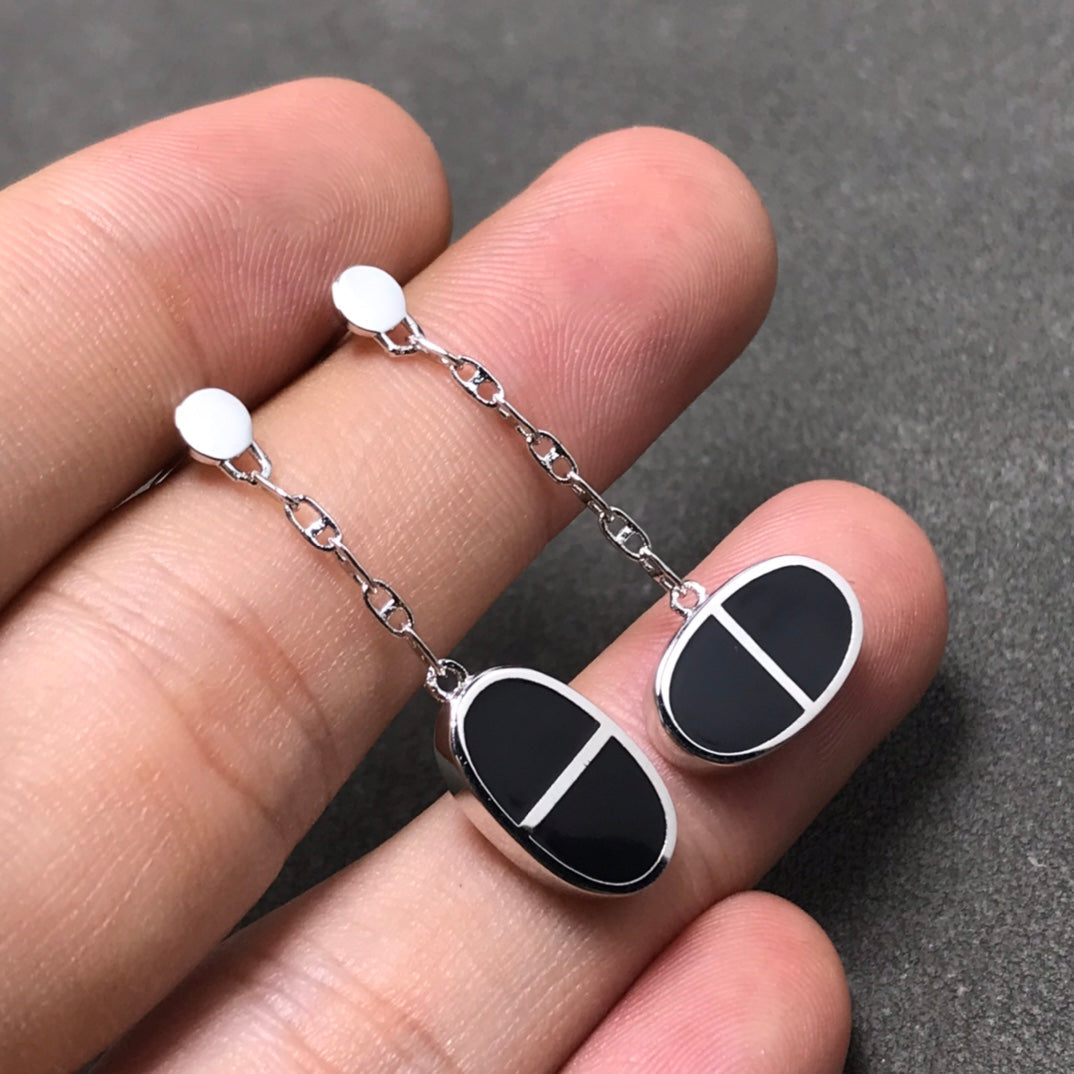 [LumiVibe]CHAINE VERSO BLACK CERAMIC SILVER EARRINGS
