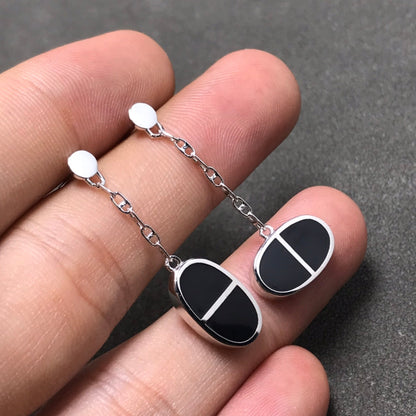 [LumiVibe]CHAINE VERSO BLACK CERAMIC SILVER EARRINGS