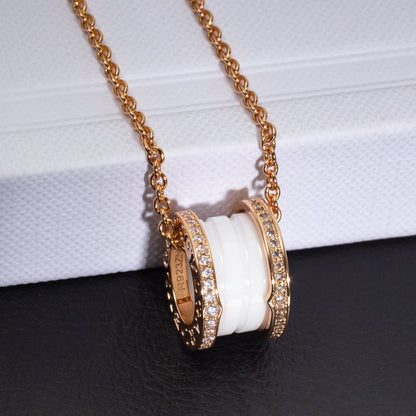 [LumiVibe]ZERO 1 WHITE CERAMIC PINK GOLD DIAMOND NECKLACE