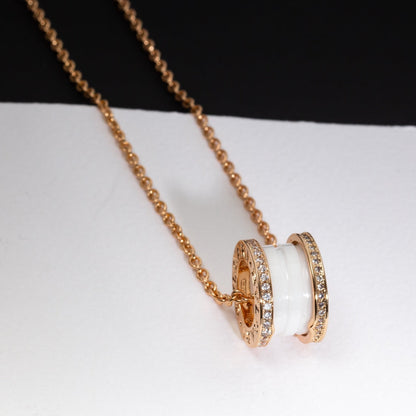 [LumiVibe]ZERO 1 WHITE CERAMIC PINK GOLD DIAMOND NECKLACE