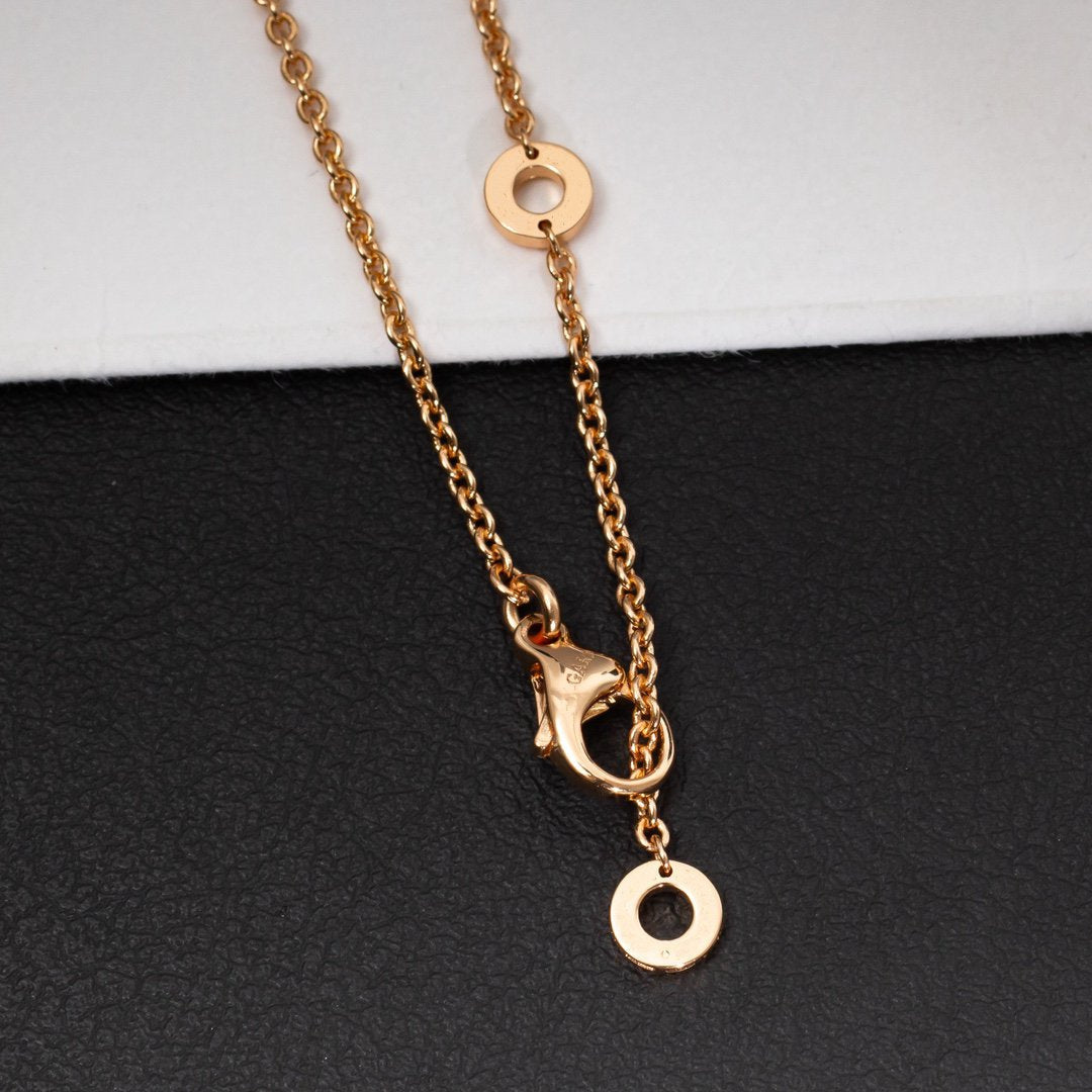 [LumiVibe]ZERO 1 WHITE CERAMIC PINK GOLD DIAMOND NECKLACE