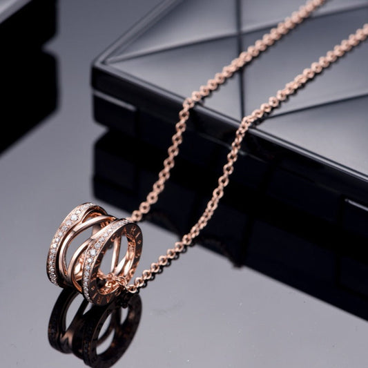 [LumiVibe]ZERO 1 PINK GOLD DIAMOND OPEN NECKLACE