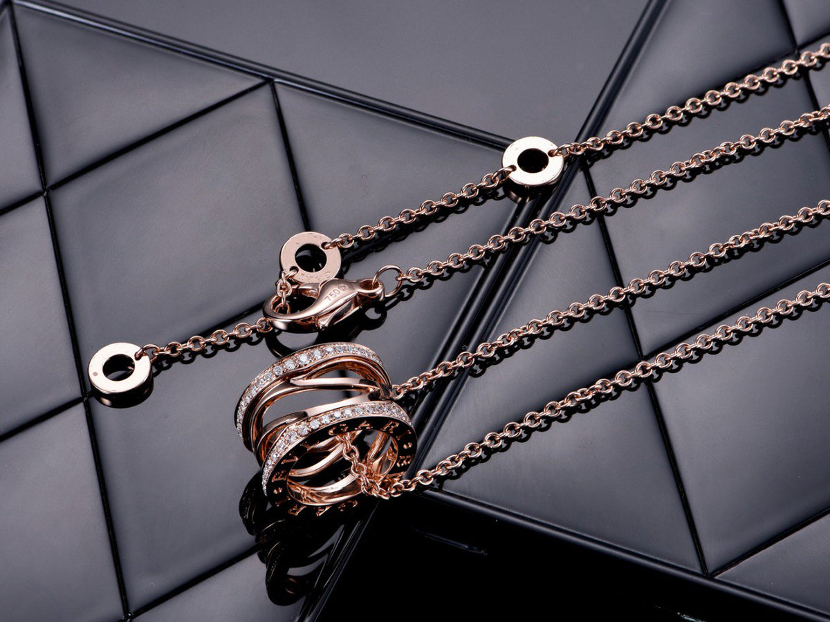 [LumiVibe]ZERO 1 PINK GOLD DIAMOND OPEN NECKLACE