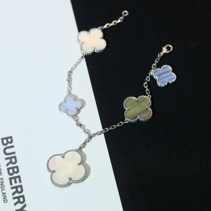 [LumiVibe]CLOVER BRACELET 5 MOTIFS MOP CHALCEDONY SILVER