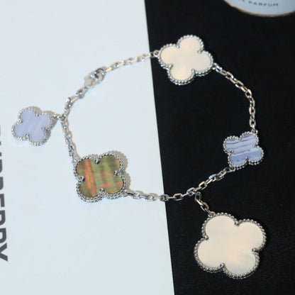 [LumiVibe]CLOVER BRACELET 5 MOTIFS MOP CHALCEDONY SILVER