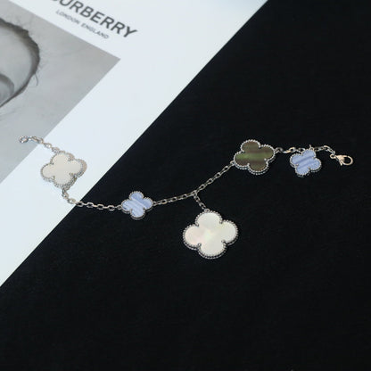 [LumiVibe]CLOVER BRACELET 5 MOTIFS MOP CHALCEDONY SILVER