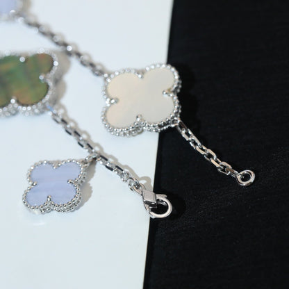 [LumiVibe]CLOVER BRACELET 5 MOTIFS MOP CHALCEDONY SILVER