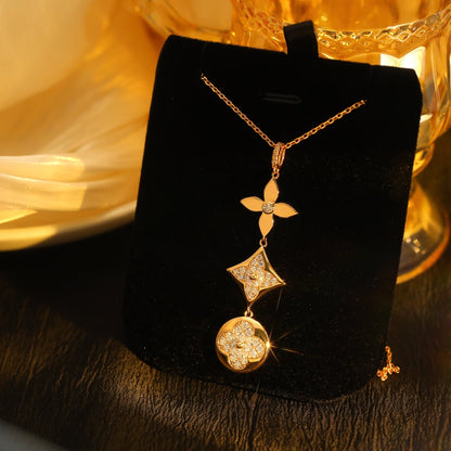 [LumiVibe]STAR AND SUN DIAMOND PINK GOLD NECKLACE