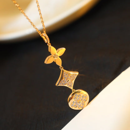 [LumiVibe]STAR AND SUN DIAMOND PINK GOLD NECKLACE