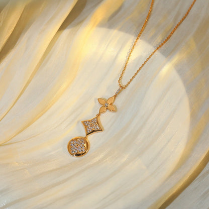 [LumiVibe]STAR AND SUN DIAMOND PINK GOLD NECKLACE