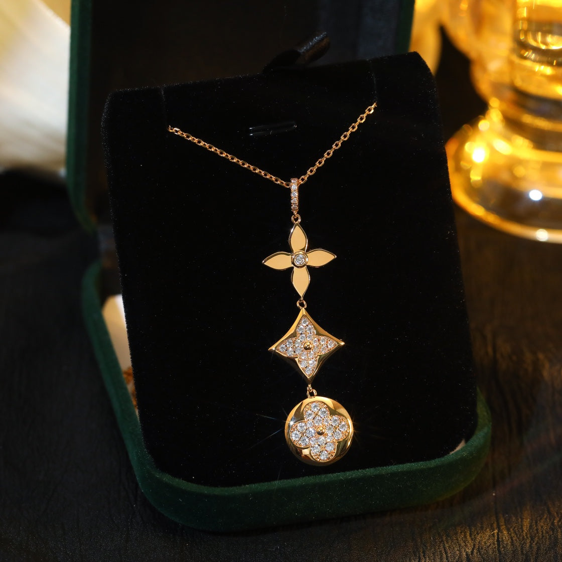 [LumiVibe]STAR AND SUN DIAMOND PINK GOLD NECKLACE