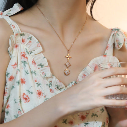 [LumiVibe]STAR AND SUN DIAMOND PINK GOLD NECKLACE