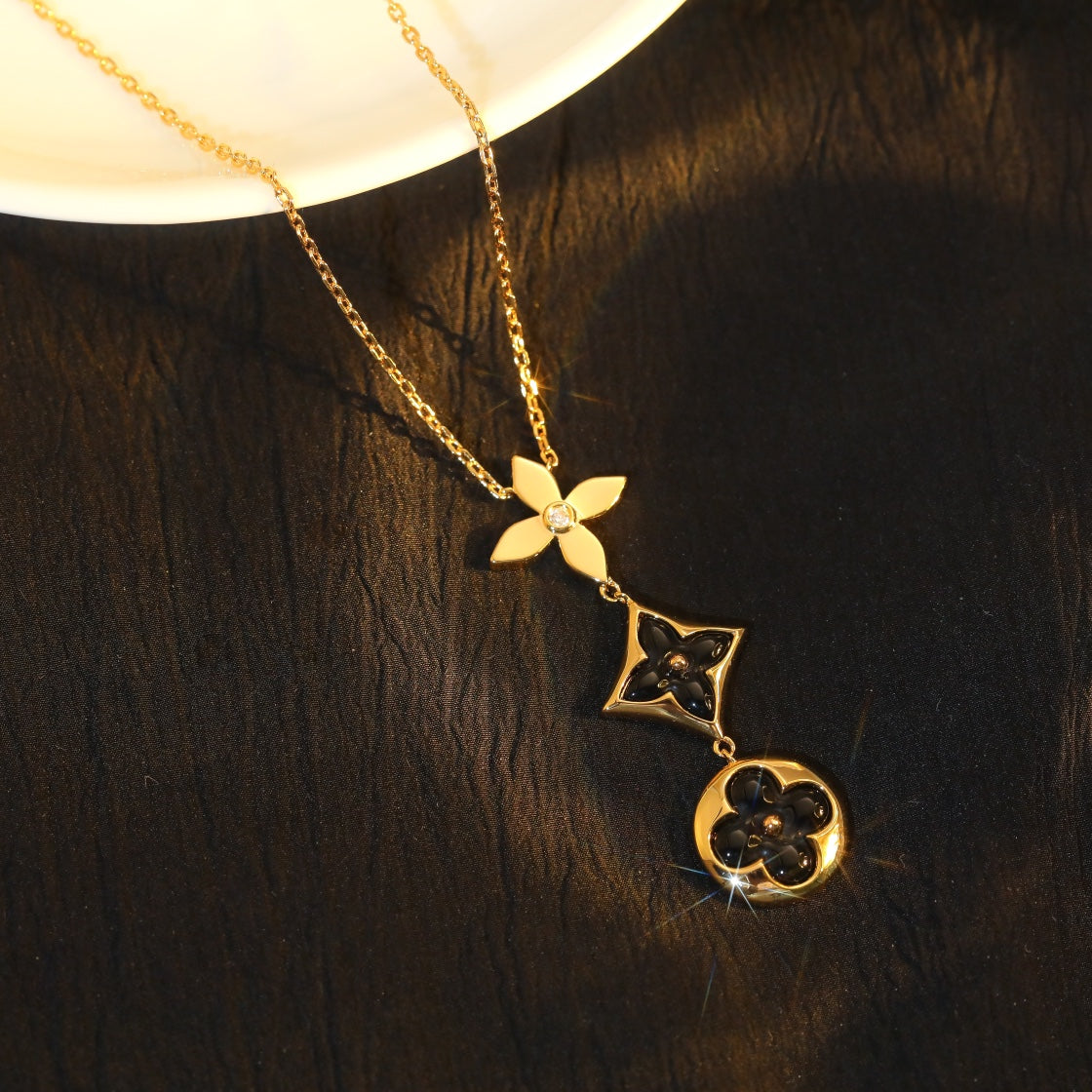 [LumiVibe]STAR AND SUN ONYX PINK GOLD NECKLACE