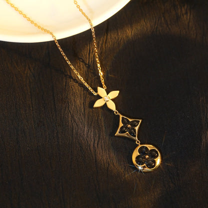 [LumiVibe]STAR AND SUN ONYX PINK GOLD NECKLACE