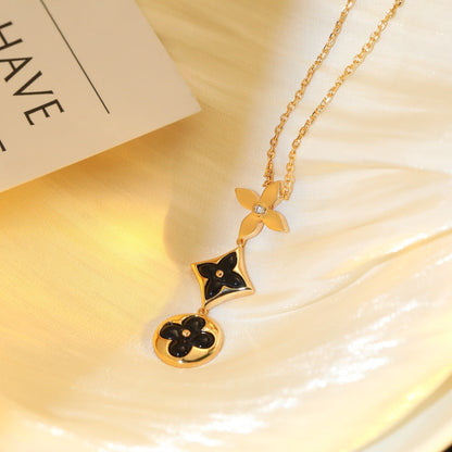 [LumiVibe]STAR AND SUN ONYX PINK GOLD NECKLACE