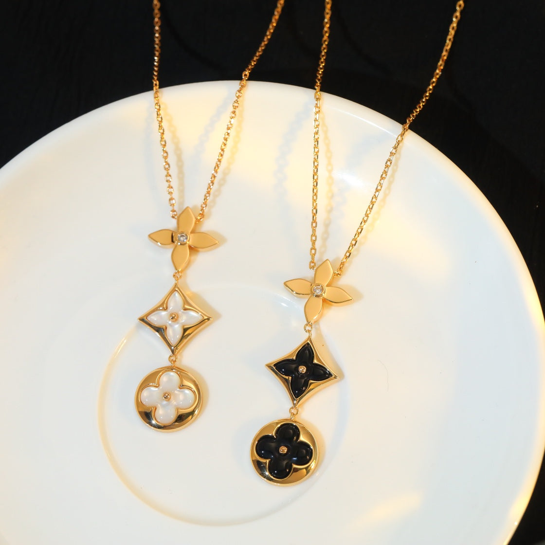 [LumiVibe]STAR AND SUN ONYX PINK GOLD NECKLACE