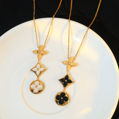 [LumiVibe]STAR AND SUN ONYX PINK GOLD NECKLACE