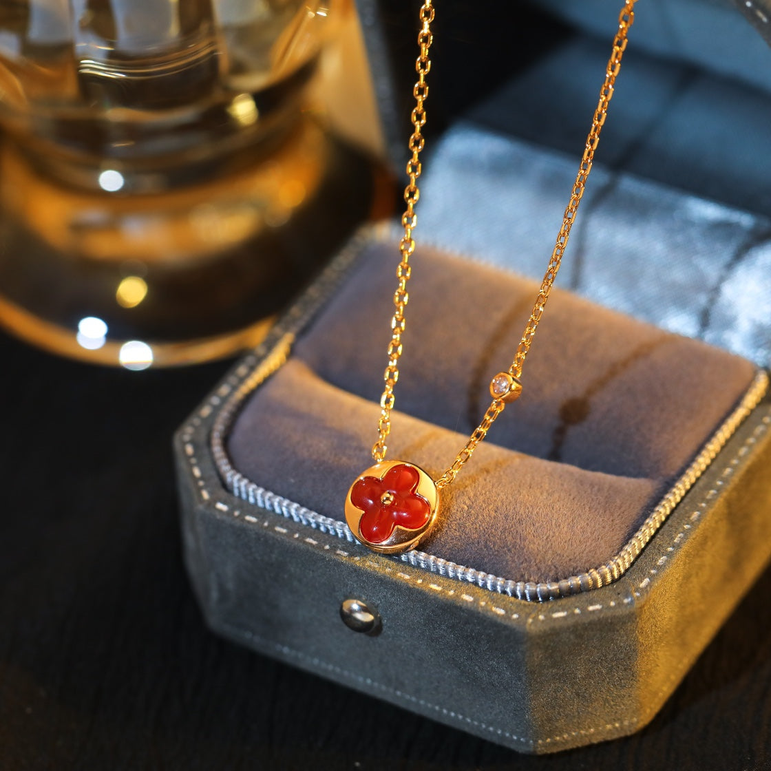 [LumiVibe]SUN PEDANT PINK GOLD 1 DIAMOND NECKLACE
