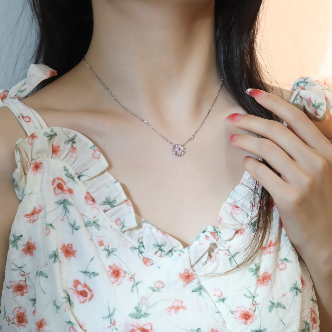[LumiVibe]SUN PEDANT PINK GOLD 1 DIAMOND NECKLACE