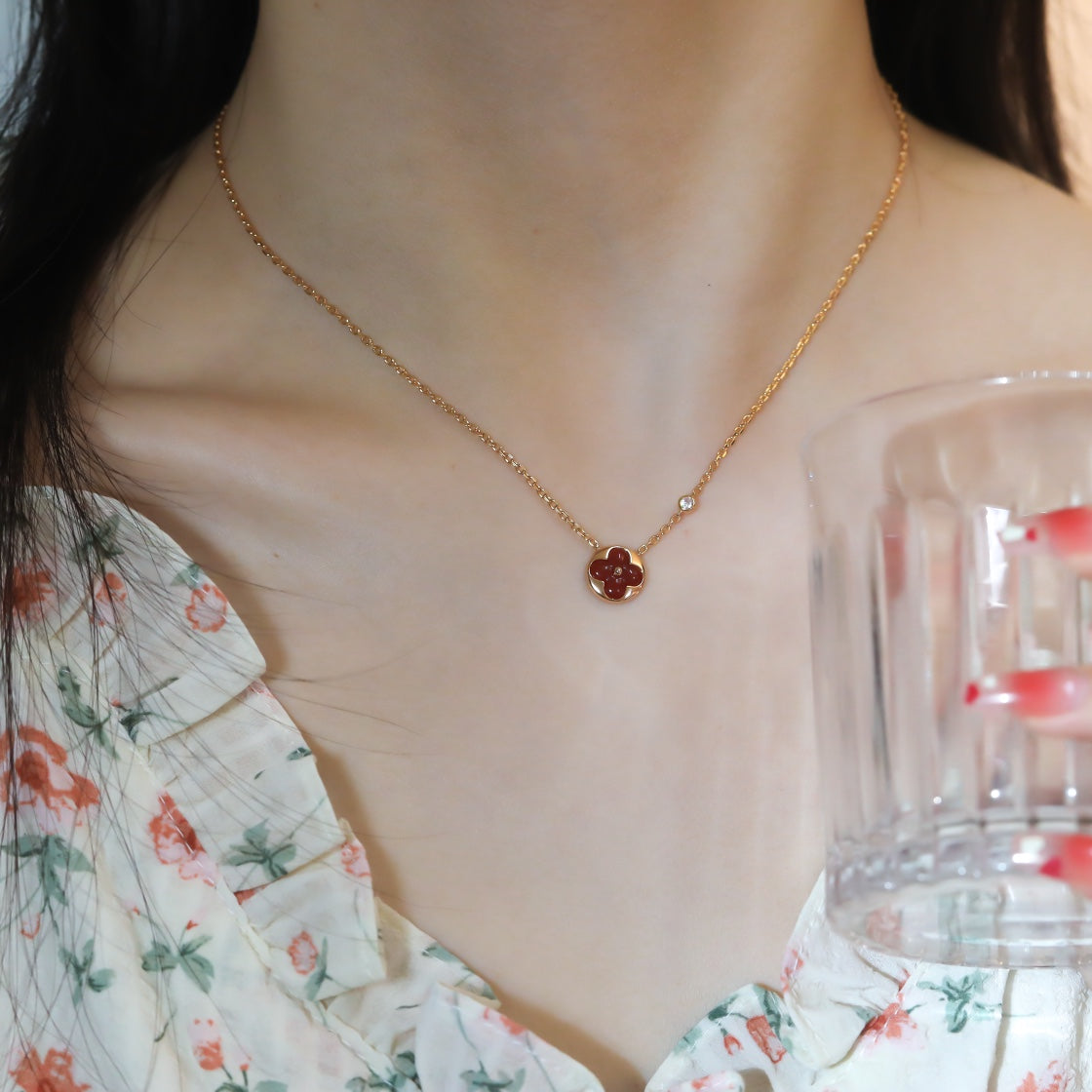 [LumiVibe]SUN PEDANT PINK GOLD 1 DIAMOND NECKLACE