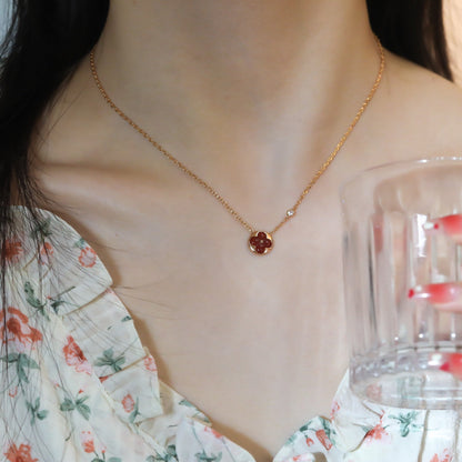 [LumiVibe]SUN PEDANT PINK GOLD 1 DIAMOND NECKLACE