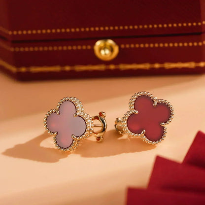 [LumiVibe]CLOVER MEDIUM 1 MOTIFS CARNELIAN  EARRINGS