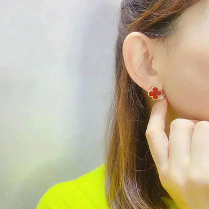 [LumiVibe]CLOVER MEDIUM 1 MOTIFS CARNELIAN  EARRINGS