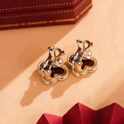 [LumiVibe]CLOVER MEDIUM 1 MOTIFS CARNELIAN  EARRINGS