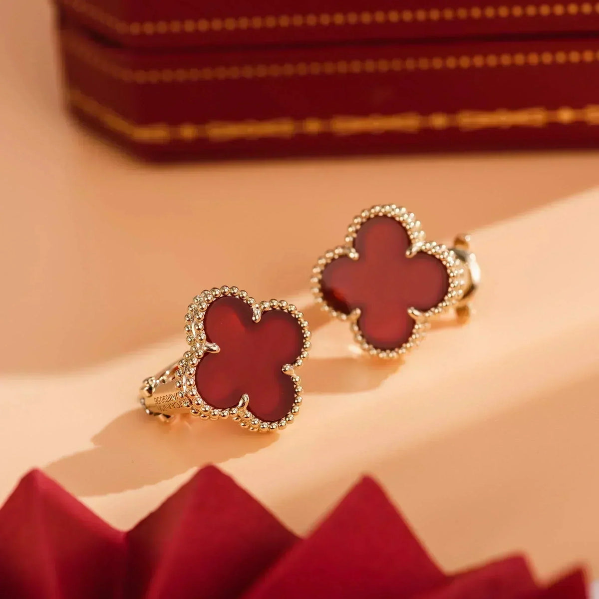 [LumiVibe]CLOVER MEDIUM 1 MOTIFS CARNELIAN  EARRINGS