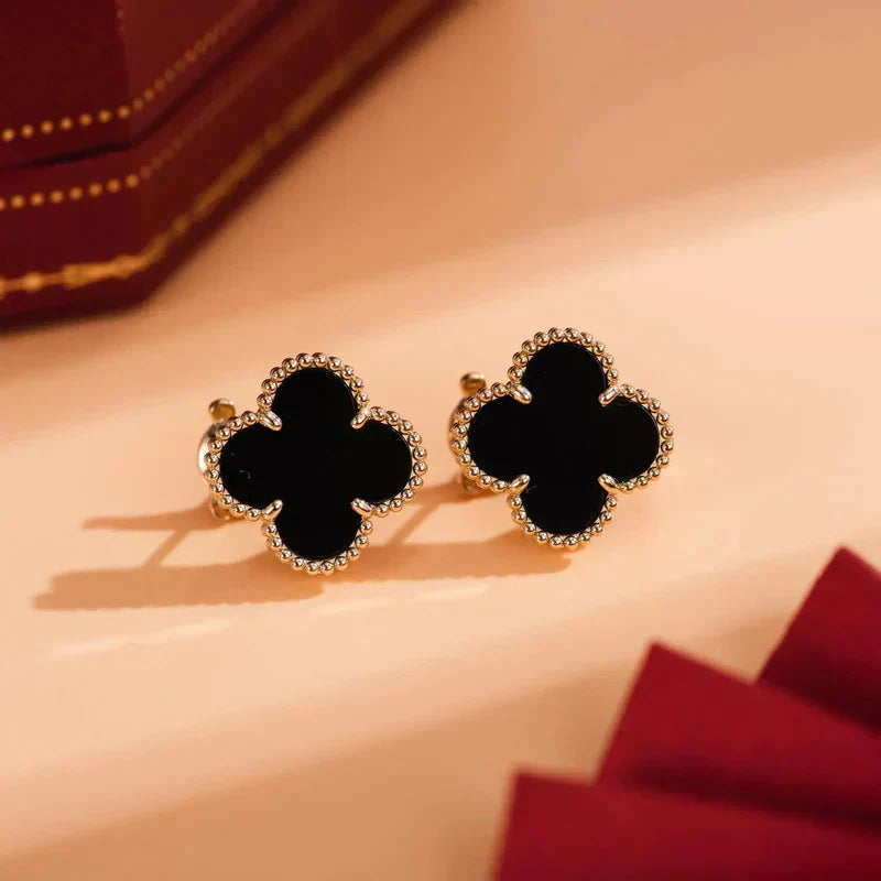 [LumiVibe]CLOVER MEDIUM 1 MOTIFS  ONYX STUD EARRINGS