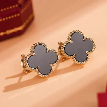 [LumiVibe]CLOVER MEDIUM 1 MOTIFS  ONYX STUD EARRINGS