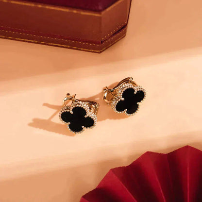 [LumiVibe]CLOVER MEDIUM 1 MOTIFS  ONYX STUD EARRINGS