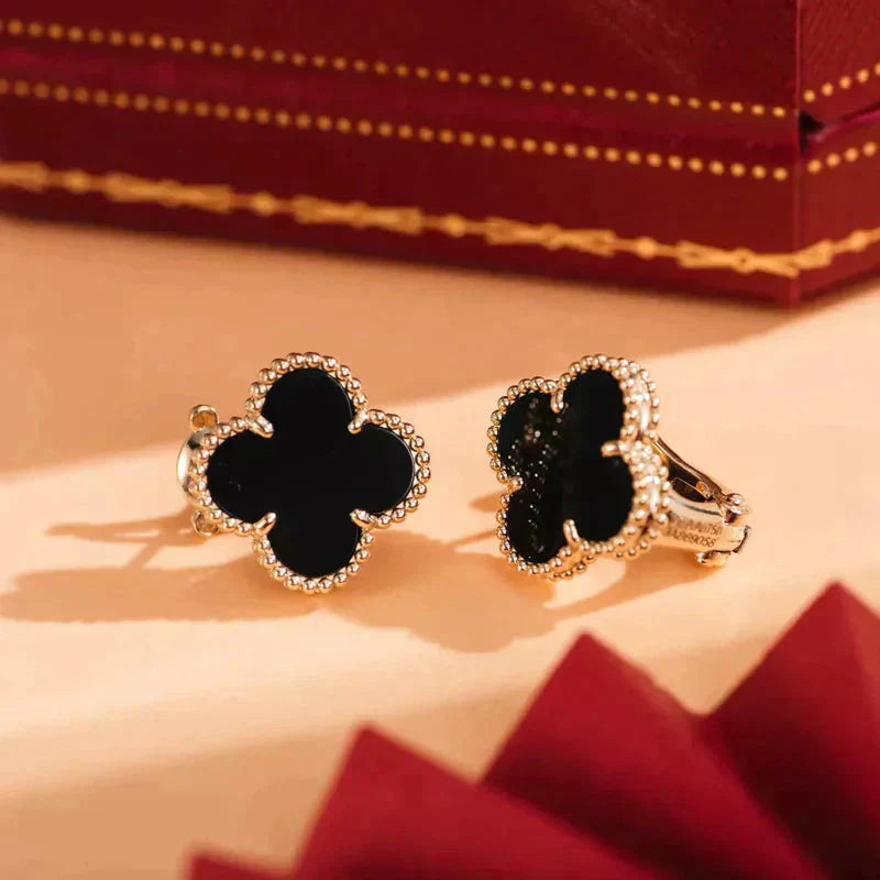[LumiVibe]CLOVER MEDIUM 1 MOTIFS  ONYX STUD EARRINGS