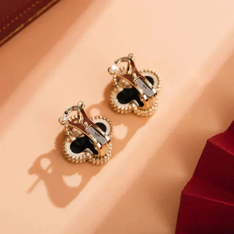 [LumiVibe]CLOVER MEDIUM 1 MOTIFS  ONYX STUD EARRINGS