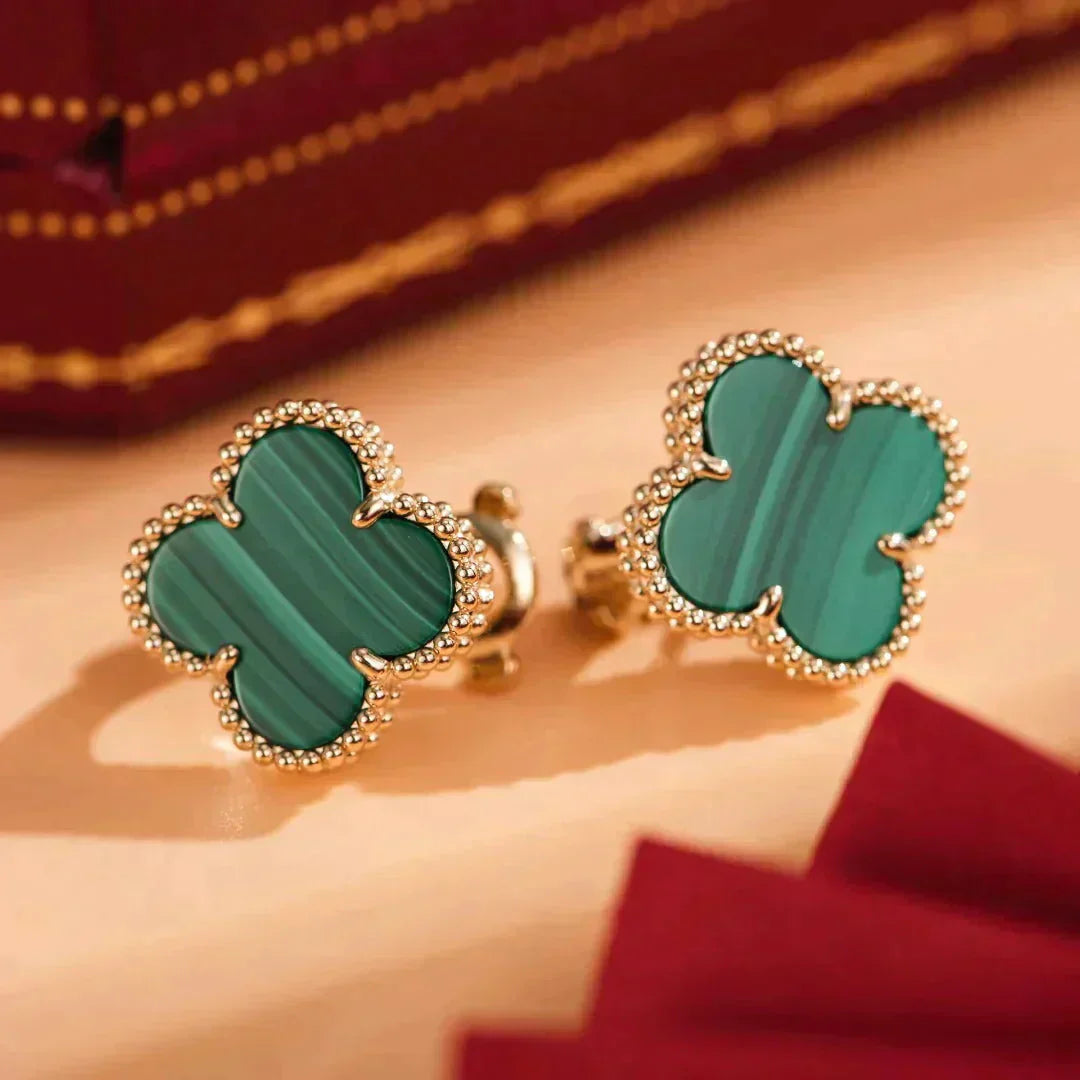 [LumiVibe]CLOVER MEDIUM 1 MOTIFS MALACHITE  EARRINGS