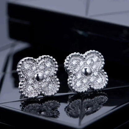 [LumiVibe]CLOVER 1 MOTIFS DIAMOND STUD EARRINGS SILVER
