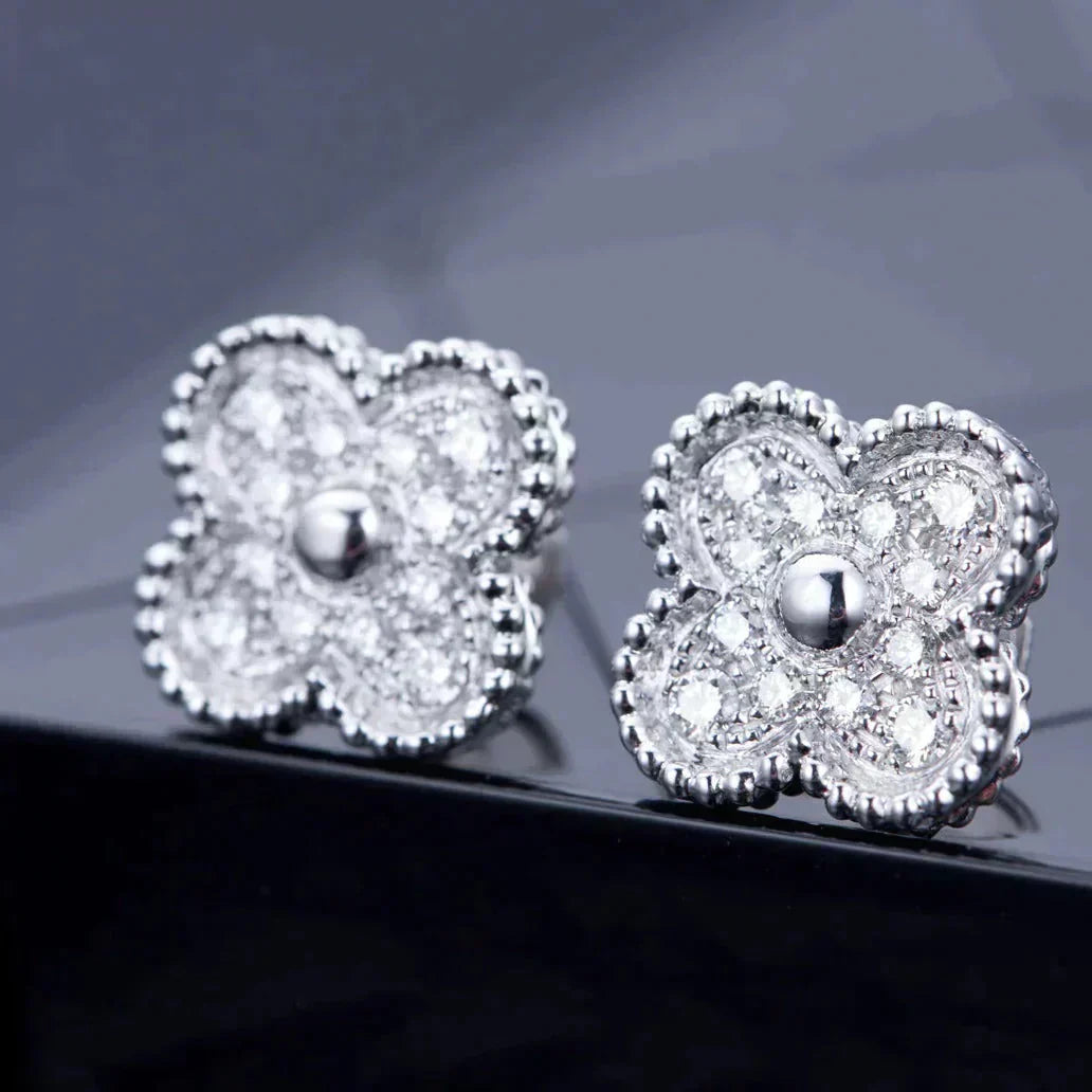 [LumiVibe]CLOVER 1 MOTIFS DIAMOND STUD EARRINGS SILVER