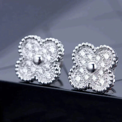 [LumiVibe]CLOVER 1 MOTIFS DIAMOND STUD EARRINGS SILVER