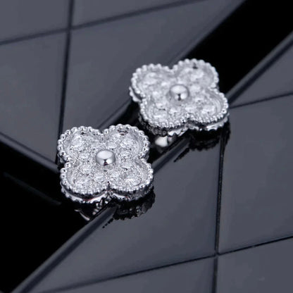 [LumiVibe]CLOVER 1 MOTIFS DIAMOND STUD EARRINGS SILVER