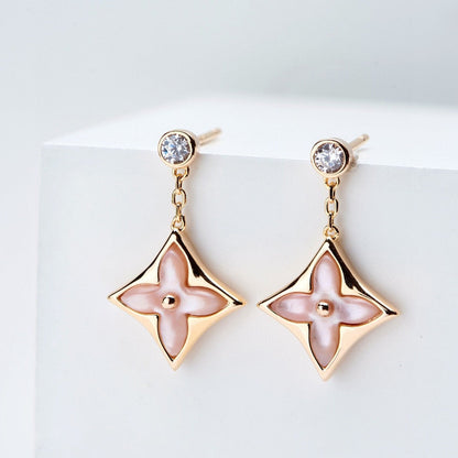 [LumiVibe]DOUBLE STAR PINK GOLD MOP DROP EARRINGS
