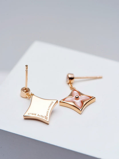[LumiVibe]DOUBLE STAR PINK GOLD MOP DROP EARRINGS