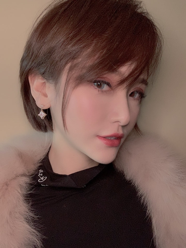 [LumiVibe]DOUBLE STAR PINK GOLD MOP DROP EARRINGS