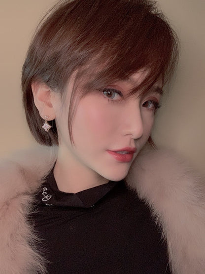 [LumiVibe]DOUBLE STAR PINK GOLD MOP DROP EARRINGS