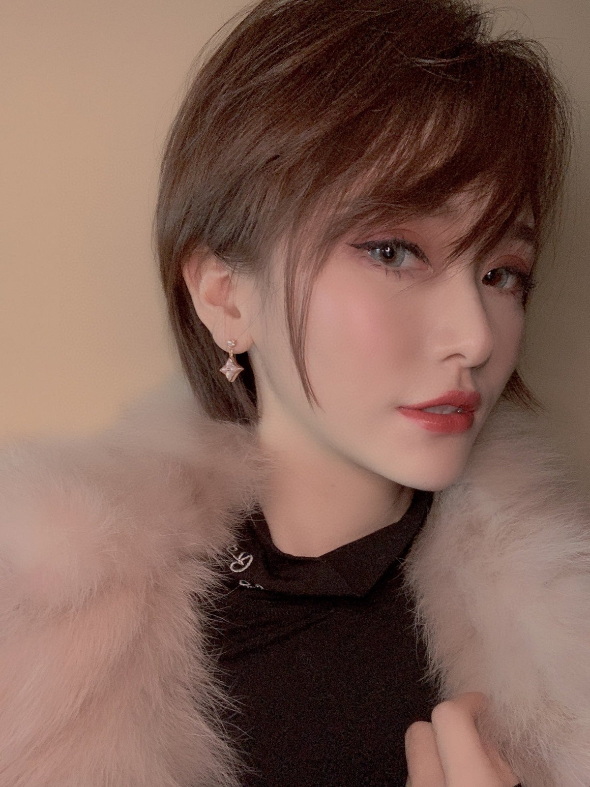 [LumiVibe]DOUBLE STAR PINK GOLD MOP DROP EARRINGS