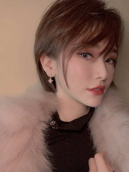 [LumiVibe]DOUBLE STAR PINK GOLD MOP DROP EARRINGS