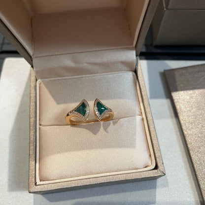 [LumiVibe]DREAM MALACHITE DIAMOND OPEN RING